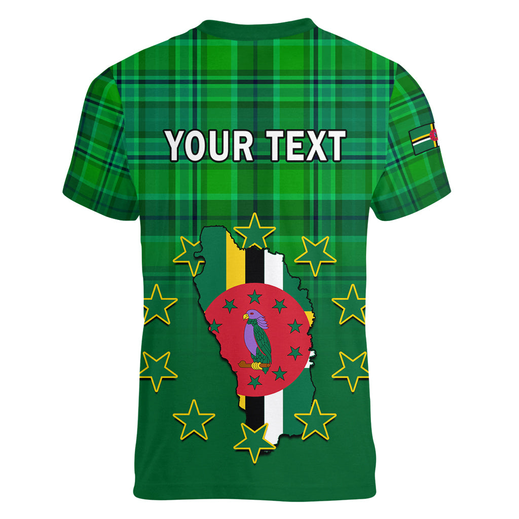 Personalised Dominica Independence Day Women V Neck T Shirt Dominik Sisserou Parrot With Madras Pattern - Wonder Print Shop