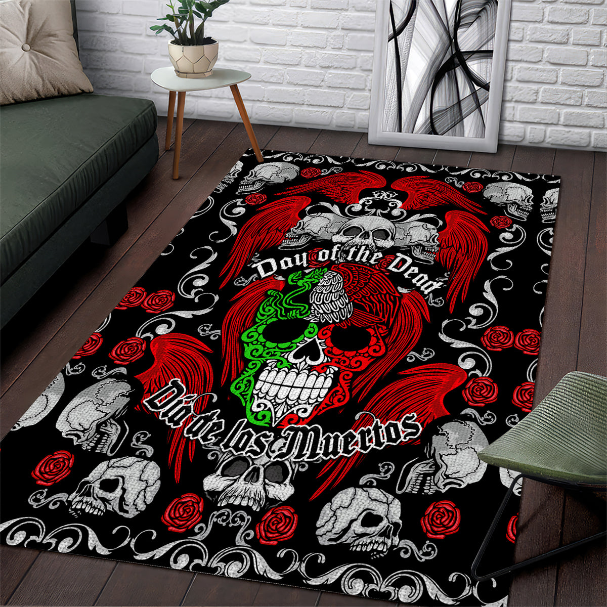 Mexico Day Of The Dead Area Rug Mexican Sugar Skull Dia de los Muertos - Wonder Print Shop