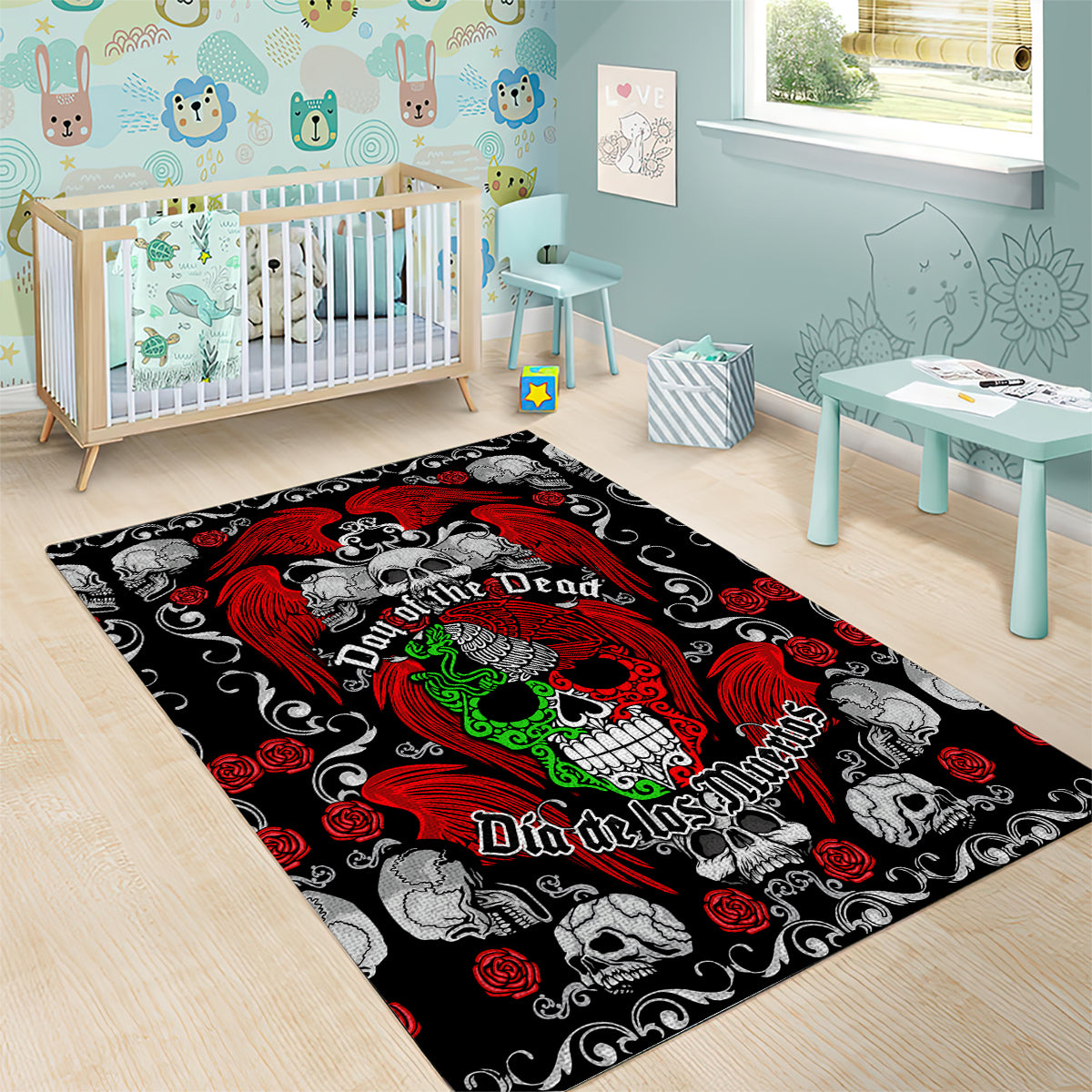 Mexico Day Of The Dead Area Rug Mexican Sugar Skull Dia de los Muertos - Wonder Print Shop