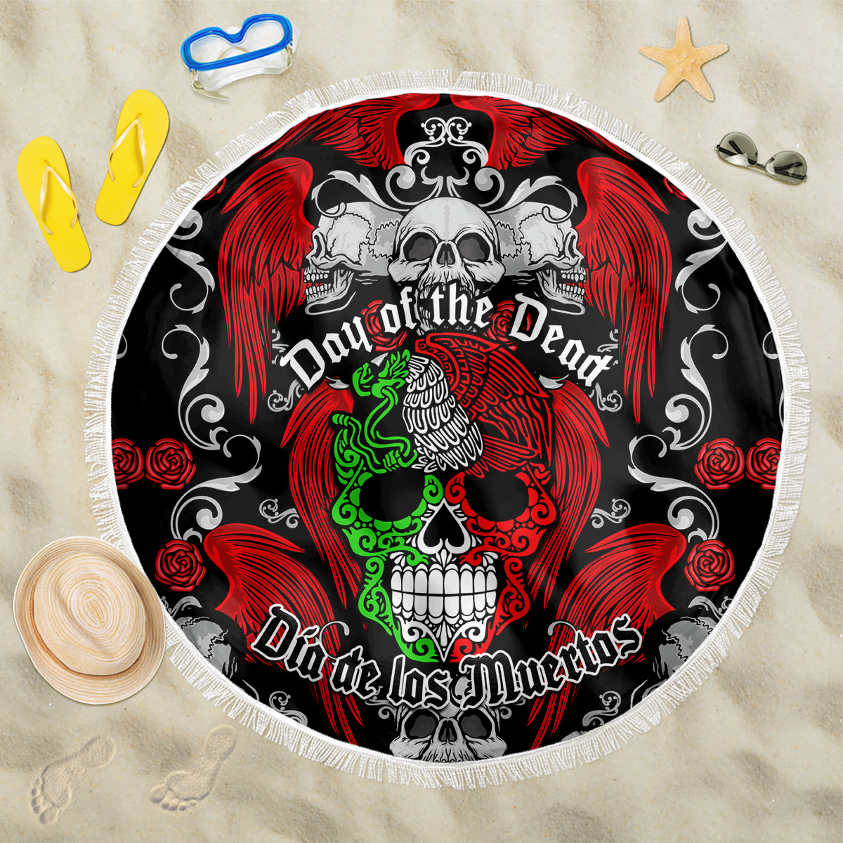 Mexico Day Of The Dead Beach Blanket Mexican Sugar Skull Dia de los Muertos - Wonder Print Shop