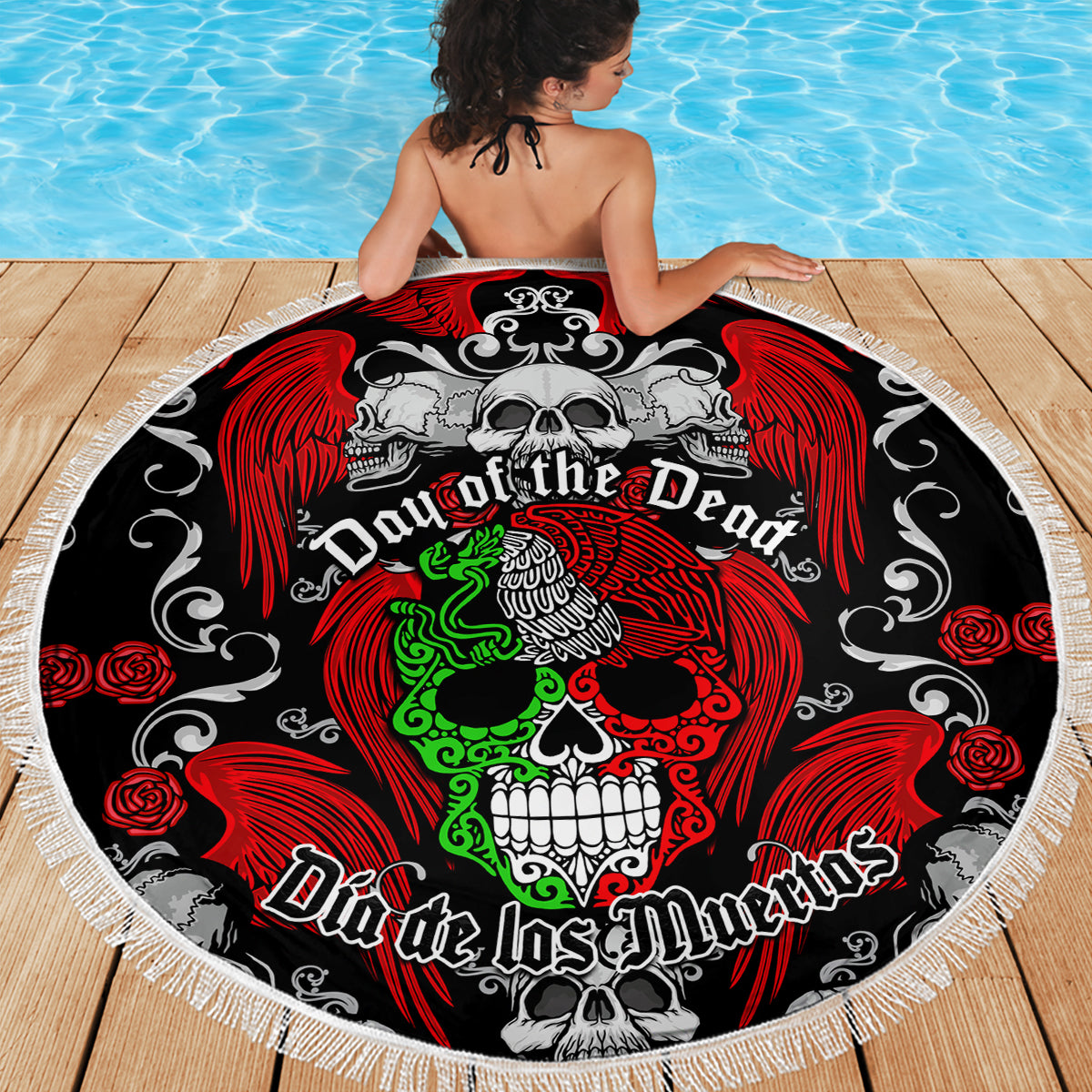 Mexico Day Of The Dead Beach Blanket Mexican Sugar Skull Dia de los Muertos - Wonder Print Shop