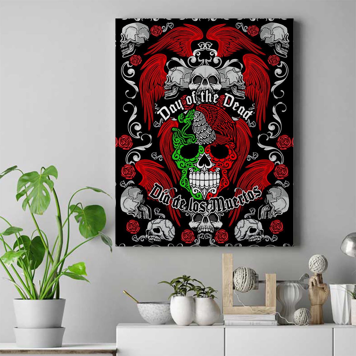 Mexico Day Of The Dead Canvas Wall Art Mexican Sugar Skull Dia de los Muertos - Wonder Print Shop