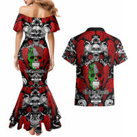 Mexico Day Of The Dead Couples Matching Mermaid Dress and Hawaiian Shirt Mexican Sugar Skull Dia de los Muertos - Wonder Print Shop