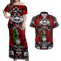 Mexico Day Of The Dead Couples Matching Off Shoulder Maxi Dress and Hawaiian Shirt Mexican Sugar Skull Dia de los Muertos - Wonder Print Shop