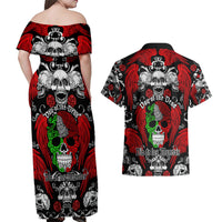 Mexico Day Of The Dead Couples Matching Off Shoulder Maxi Dress and Hawaiian Shirt Mexican Sugar Skull Dia de los Muertos - Wonder Print Shop