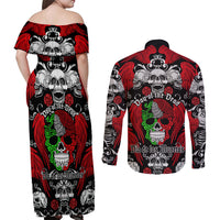 Mexico Day Of The Dead Couples Matching Off Shoulder Maxi Dress and Long Sleeve Button Shirts Mexican Sugar Skull Dia de los Muertos - Wonder Print Shop