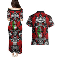 Mexico Day Of The Dead Couples Matching Puletasi Dress and Hawaiian Shirt Mexican Sugar Skull Dia de los Muertos - Wonder Print Shop