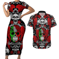 Mexico Day Of The Dead Couples Matching Short Sleeve Bodycon Dress and Hawaiian Shirt Mexican Sugar Skull Dia de los Muertos - Wonder Print Shop