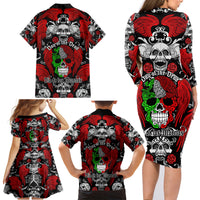 Mexico Day Of The Dead Family Matching Long Sleeve Bodycon Dress and Hawaiian Shirt Mexican Sugar Skull Dia de los Muertos - Wonder Print Shop