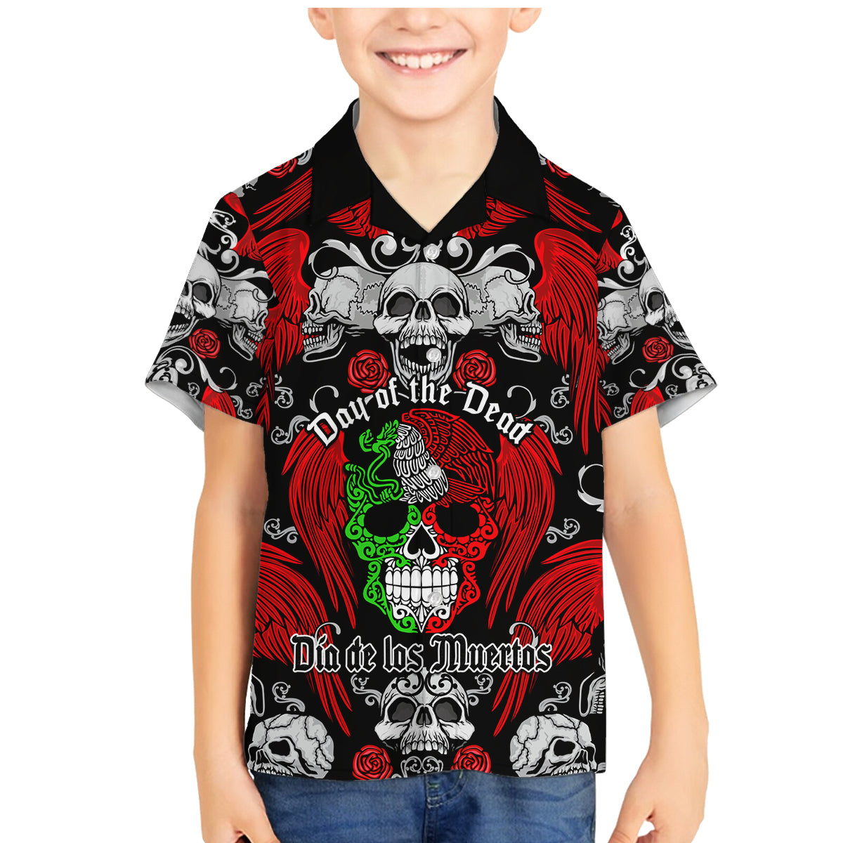 Mexico Day Of The Dead Family Matching Mermaid Dress and Hawaiian Shirt Mexican Sugar Skull Dia de los Muertos - Wonder Print Shop