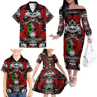 Mexico Day Of The Dead Family Matching Off Shoulder Long Sleeve Dress and Hawaiian Shirt Mexican Sugar Skull Dia de los Muertos - Wonder Print Shop
