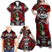 Mexico Day Of The Dead Family Matching Off Shoulder Maxi Dress and Hawaiian Shirt Mexican Sugar Skull Dia de los Muertos - Wonder Print Shop