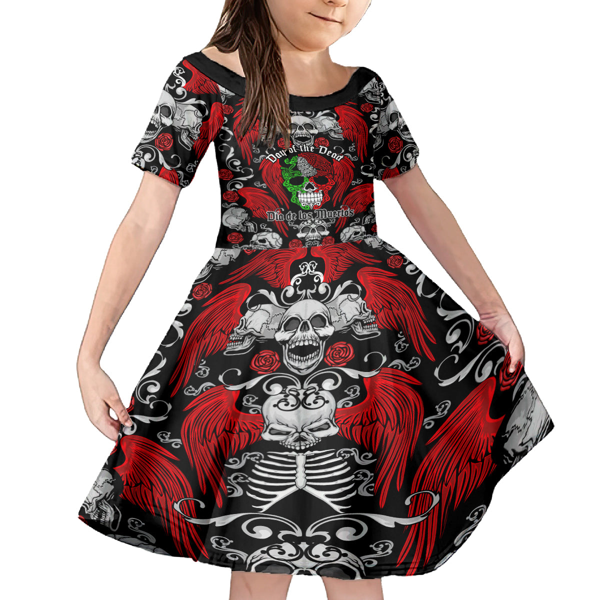 Mexico Day Of The Dead Family Matching Off Shoulder Short Dress and Hawaiian Shirt Mexican Sugar Skull Dia de los Muertos - Wonder Print Shop