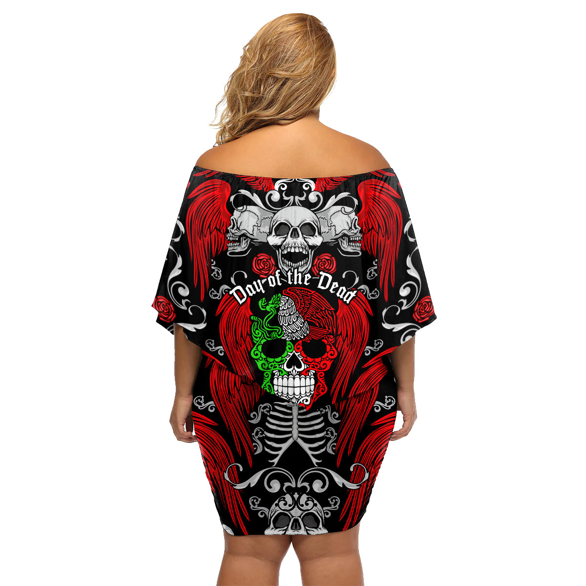 Mexico Day Of The Dead Family Matching Off Shoulder Short Dress and Hawaiian Shirt Mexican Sugar Skull Dia de los Muertos - Wonder Print Shop