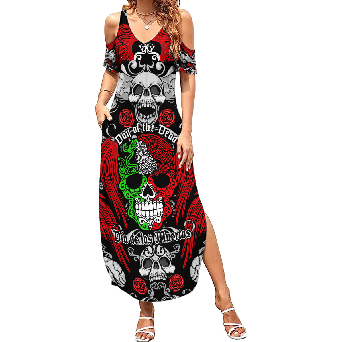 Mexico Day Of The Dead Family Matching Summer Maxi Dress and Hawaiian Shirt Mexican Sugar Skull Dia de los Muertos - Wonder Print Shop