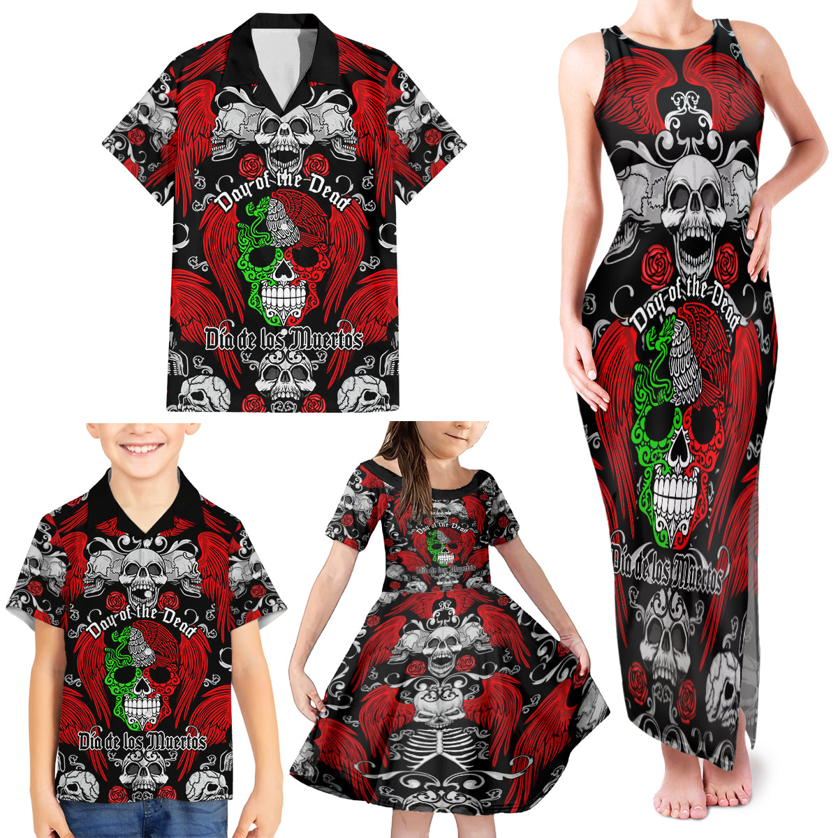 Mexico Day Of The Dead Family Matching Tank Maxi Dress and Hawaiian Shirt Mexican Sugar Skull Dia de los Muertos - Wonder Print Shop