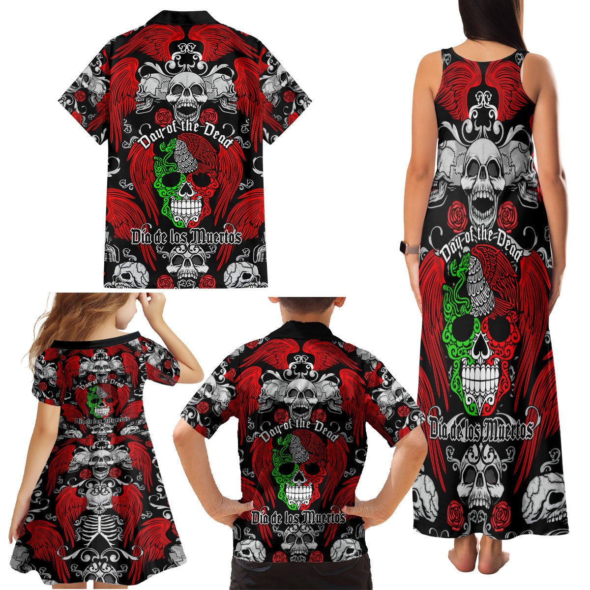 Mexico Day Of The Dead Family Matching Tank Maxi Dress and Hawaiian Shirt Mexican Sugar Skull Dia de los Muertos - Wonder Print Shop