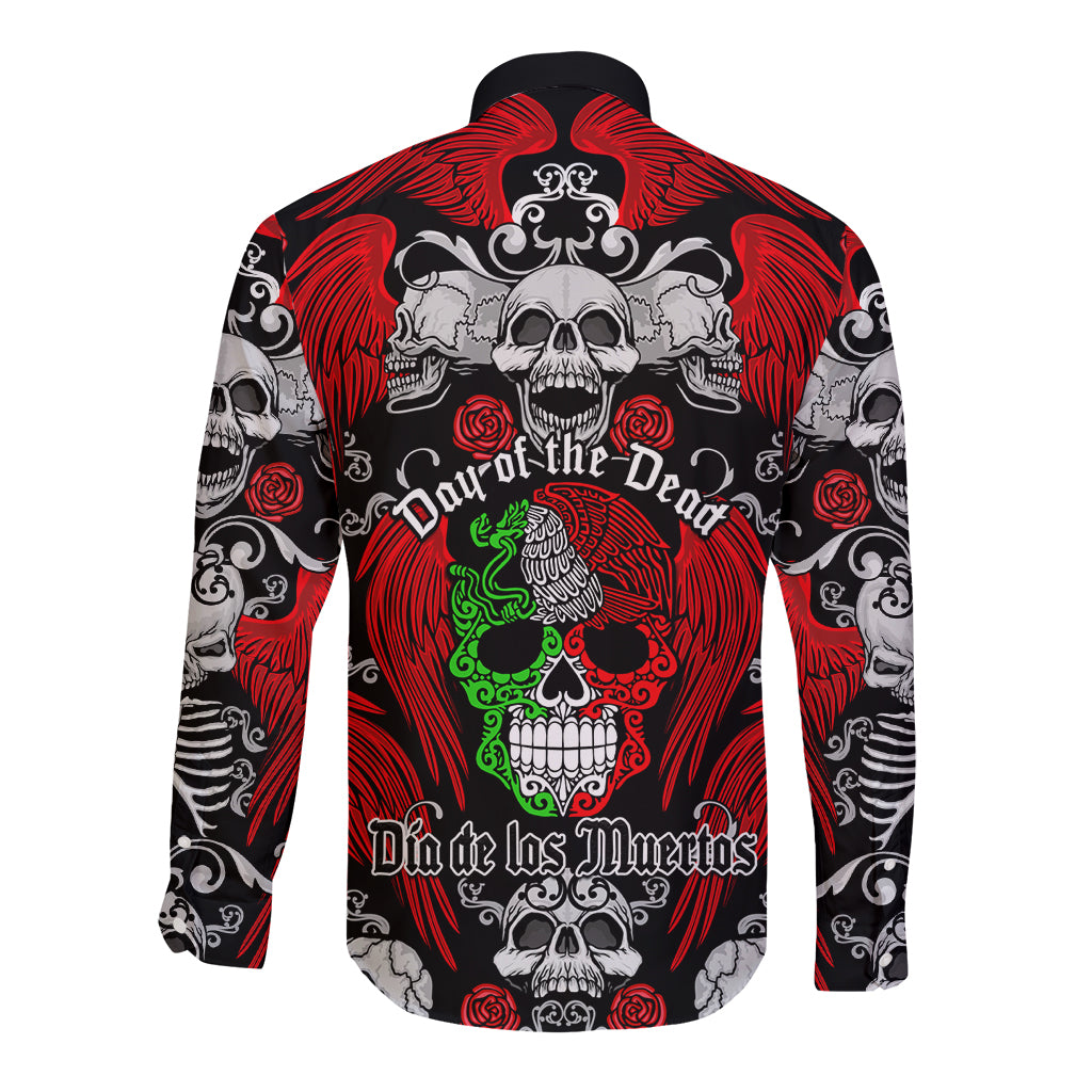 Mexico Day Of The Dead Long Sleeve Button Shirt Mexican Sugar Skull Dia de los Muertos - Wonder Print Shop