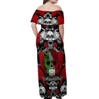 Mexico Day Of The Dead Off Shoulder Maxi Dress Mexican Sugar Skull Dia de los Muertos - Wonder Print Shop