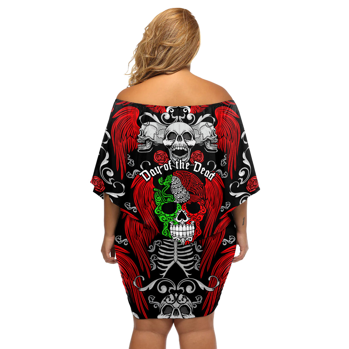 Mexico Day Of The Dead Off Shoulder Short Dress Mexican Sugar Skull Dia de los Muertos - Wonder Print Shop
