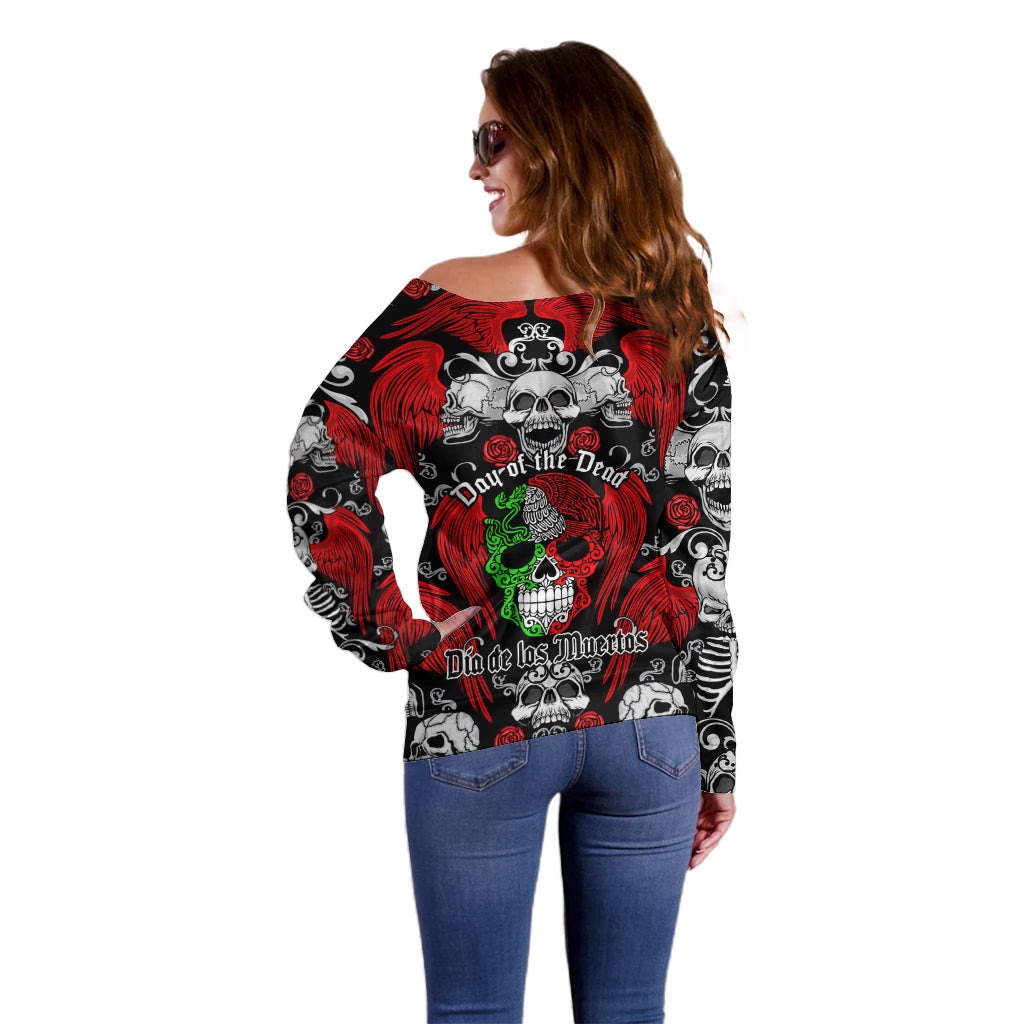 Mexico Day Of The Dead Off Shoulder Sweater Mexican Sugar Skull Dia de los Muertos - Wonder Print Shop