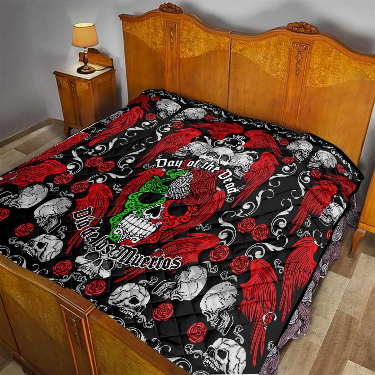 Mexico Day Of The Dead Quilt Mexican Sugar Skull Dia de los Muertos - Wonder Print Shop