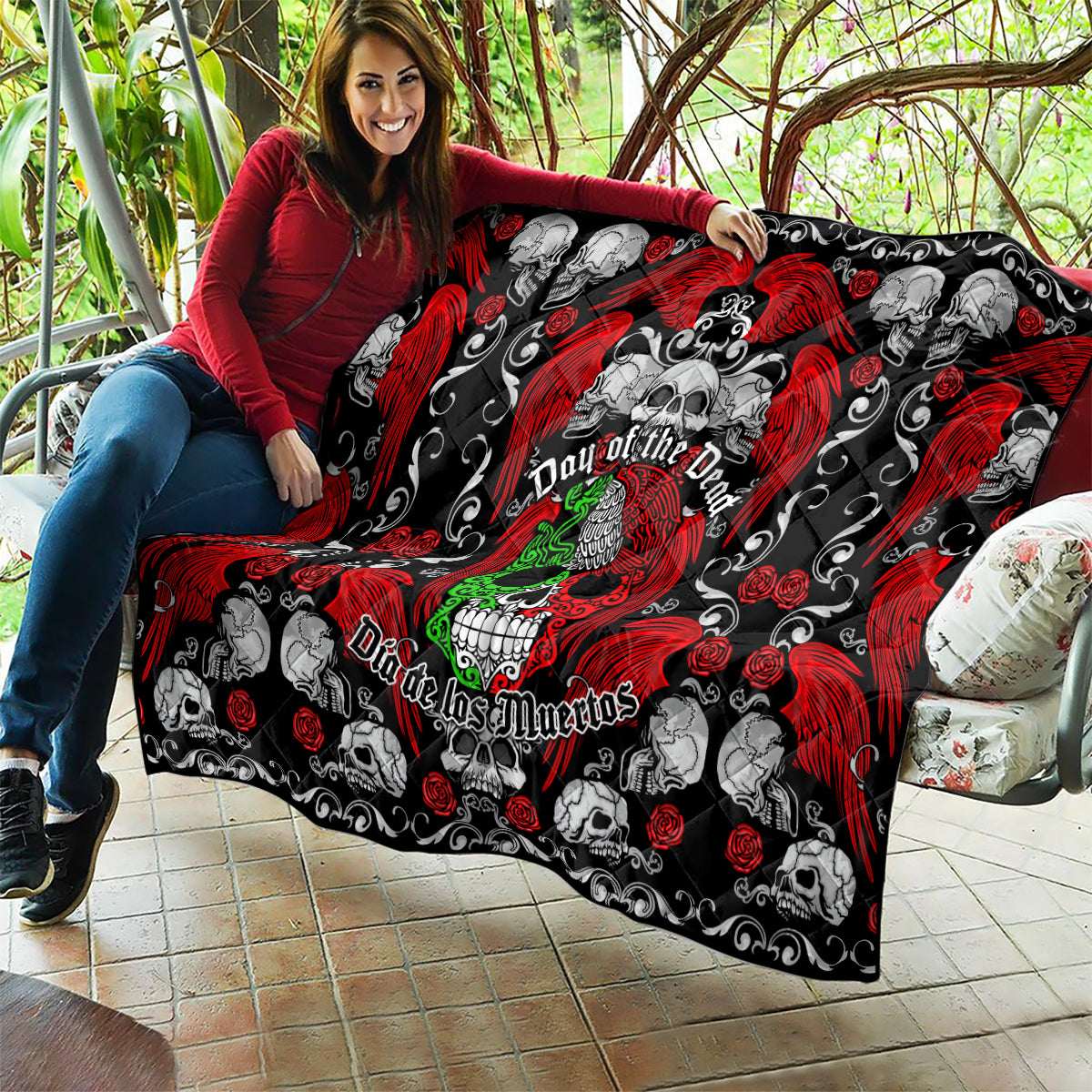 Mexico Day Of The Dead Quilt Mexican Sugar Skull Dia de los Muertos - Wonder Print Shop