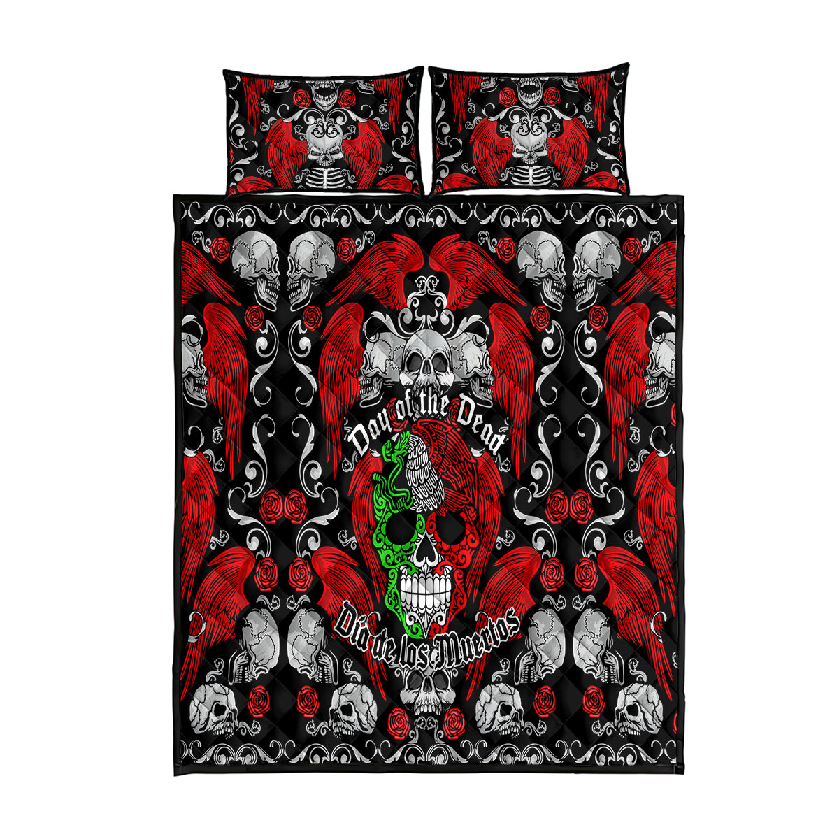 Mexico Day Of The Dead Quilt Bed Set Mexican Sugar Skull Dia de los Muertos - Wonder Print Shop