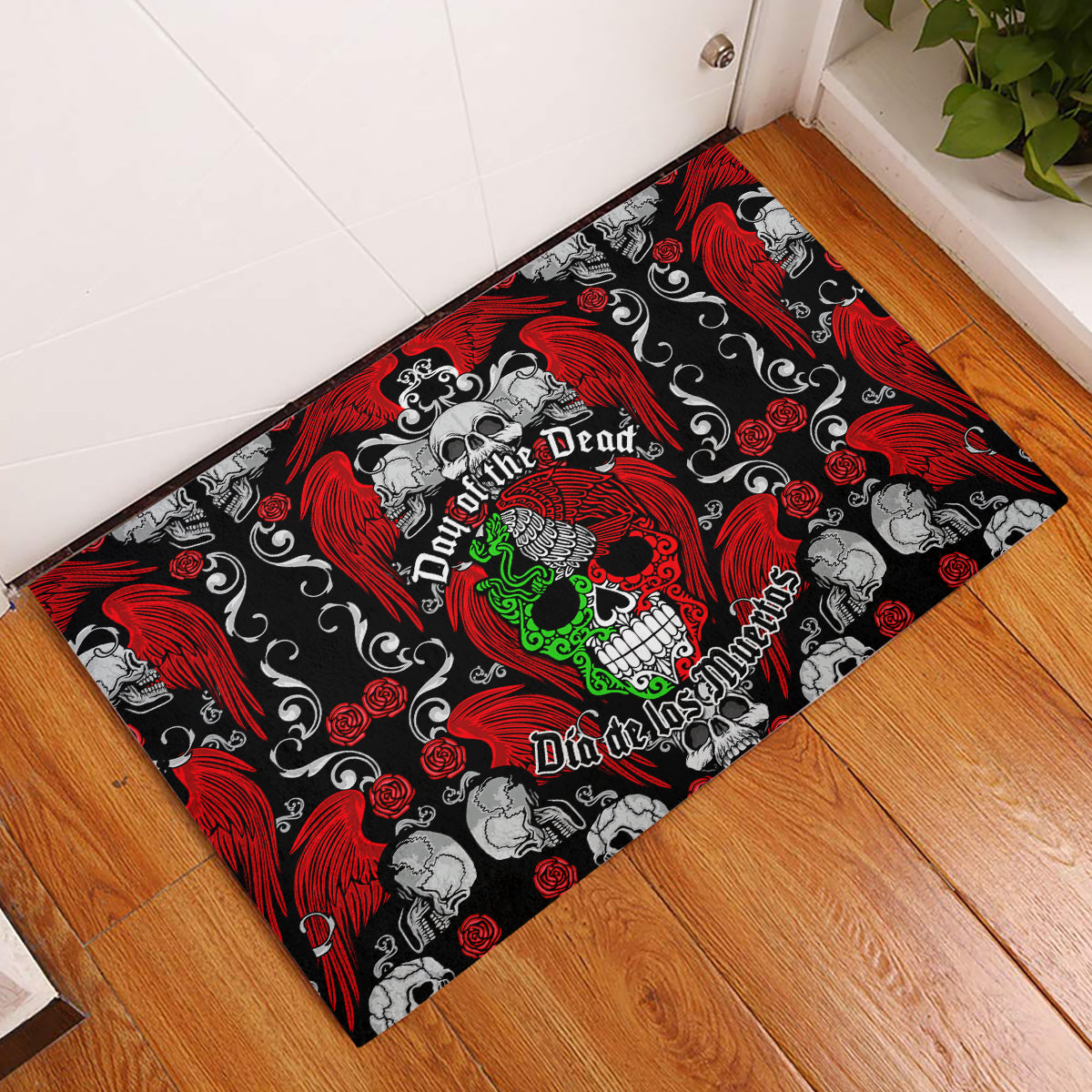 Mexico Day Of The Dead Rubber Doormat Mexican Sugar Skull Dia de los Muertos - Wonder Print Shop