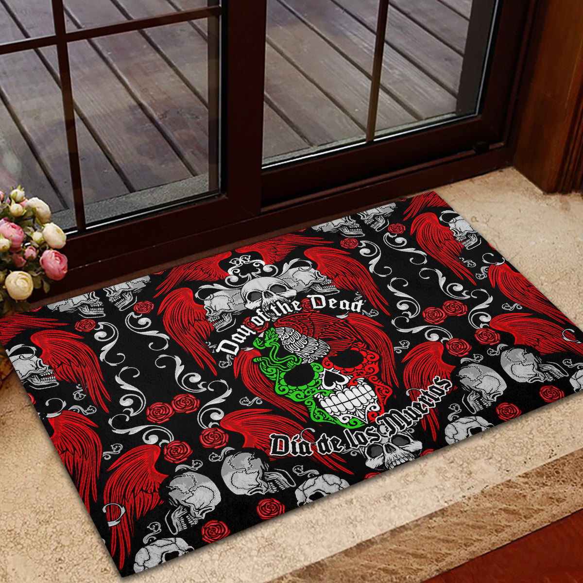 Mexico Day Of The Dead Rubber Doormat Mexican Sugar Skull Dia de los Muertos - Wonder Print Shop