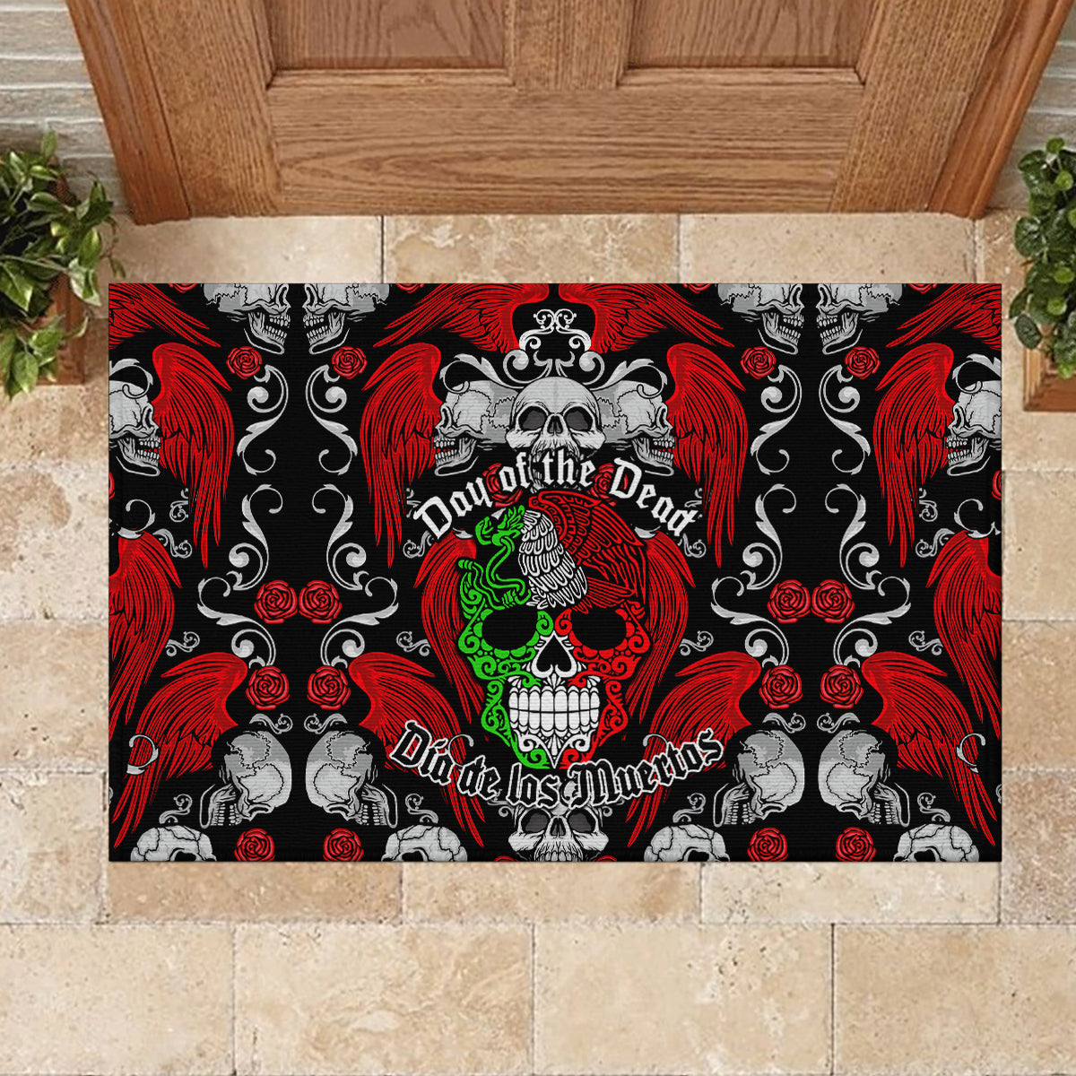 Mexico Day Of The Dead Rubber Doormat Mexican Sugar Skull Dia de los Muertos - Wonder Print Shop