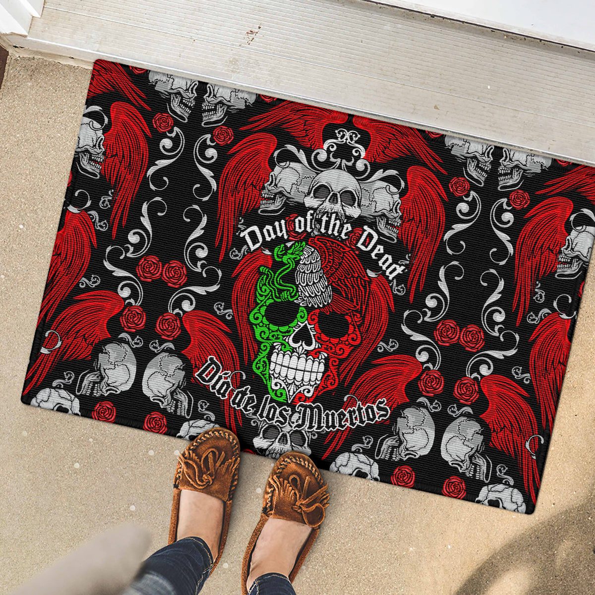 Mexico Day Of The Dead Rubber Doormat Mexican Sugar Skull Dia de los Muertos - Wonder Print Shop
