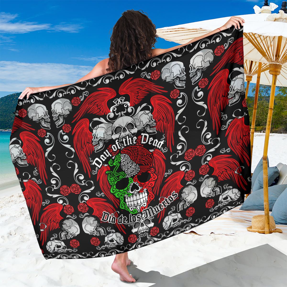 Mexico Day Of The Dead Sarong Mexican Sugar Skull Dia de los Muertos - Wonder Print Shop