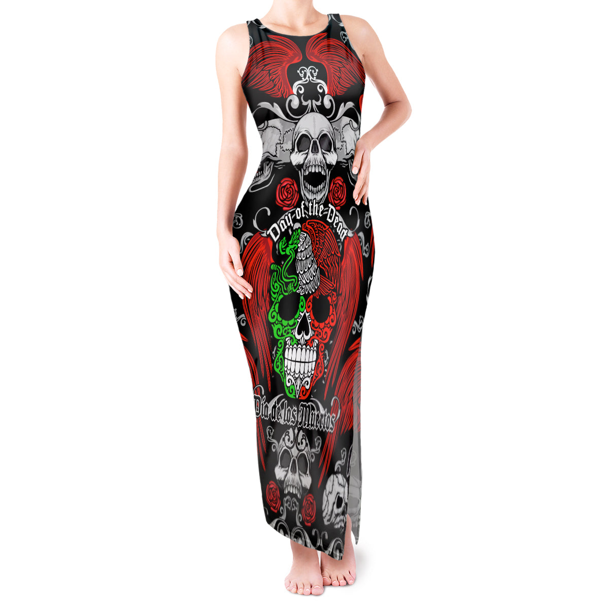 Mexico Day Of The Dead Tank Maxi Dress Mexican Sugar Skull Dia de los Muertos - Wonder Print Shop