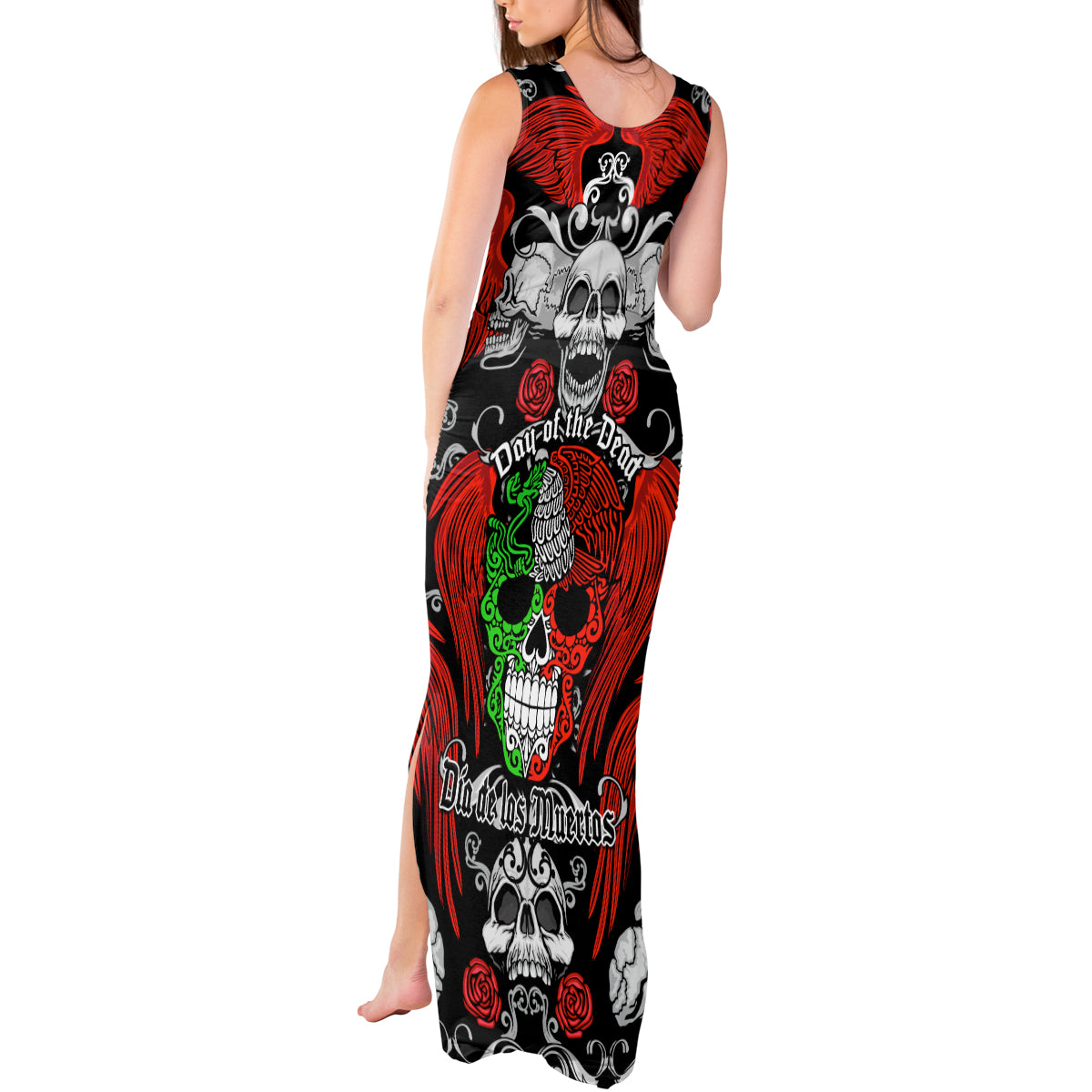 Mexico Day Of The Dead Tank Maxi Dress Mexican Sugar Skull Dia de los Muertos - Wonder Print Shop