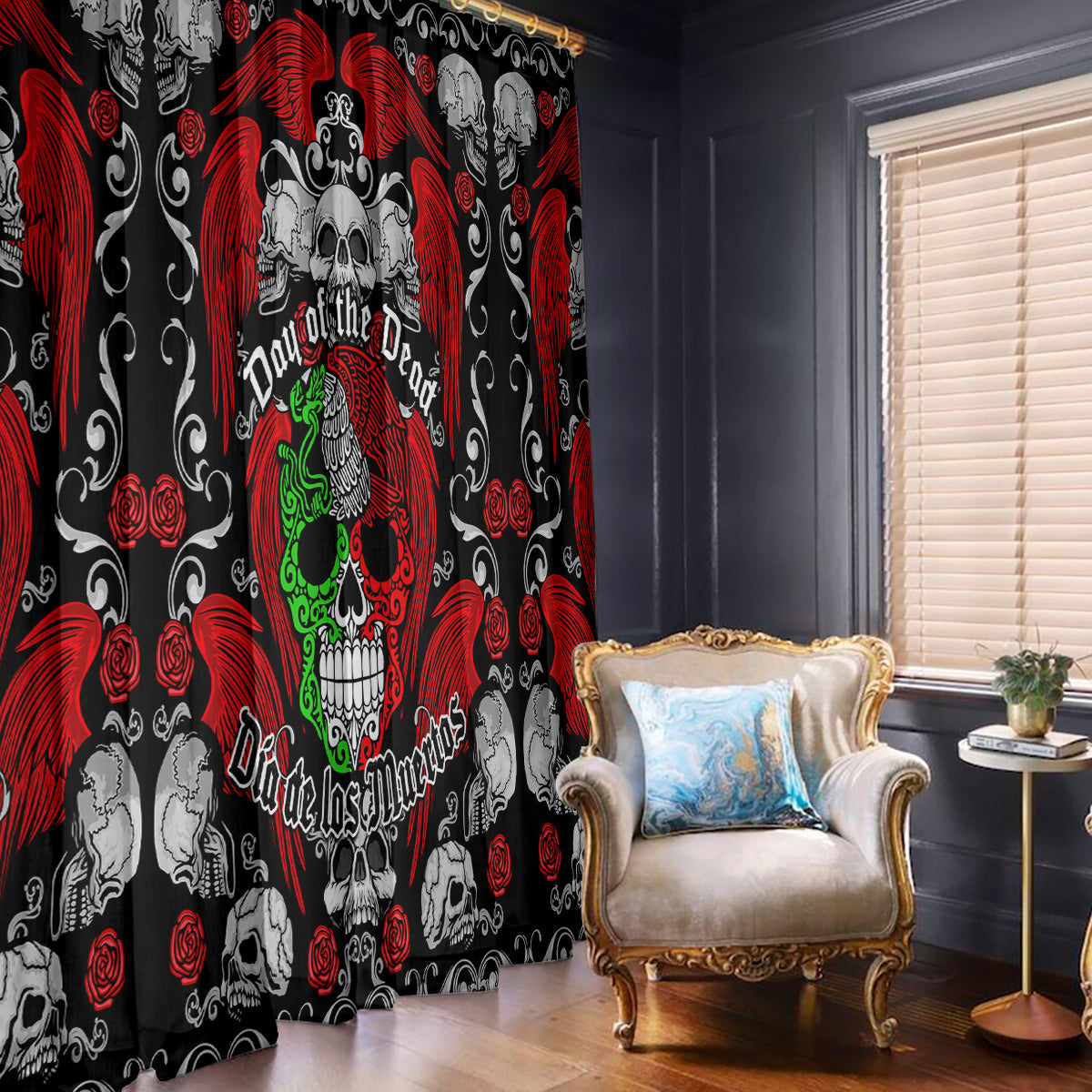 Mexico Day Of The Dead Window Curtain Mexican Sugar Skull Dia de los Muertos - Wonder Print Shop