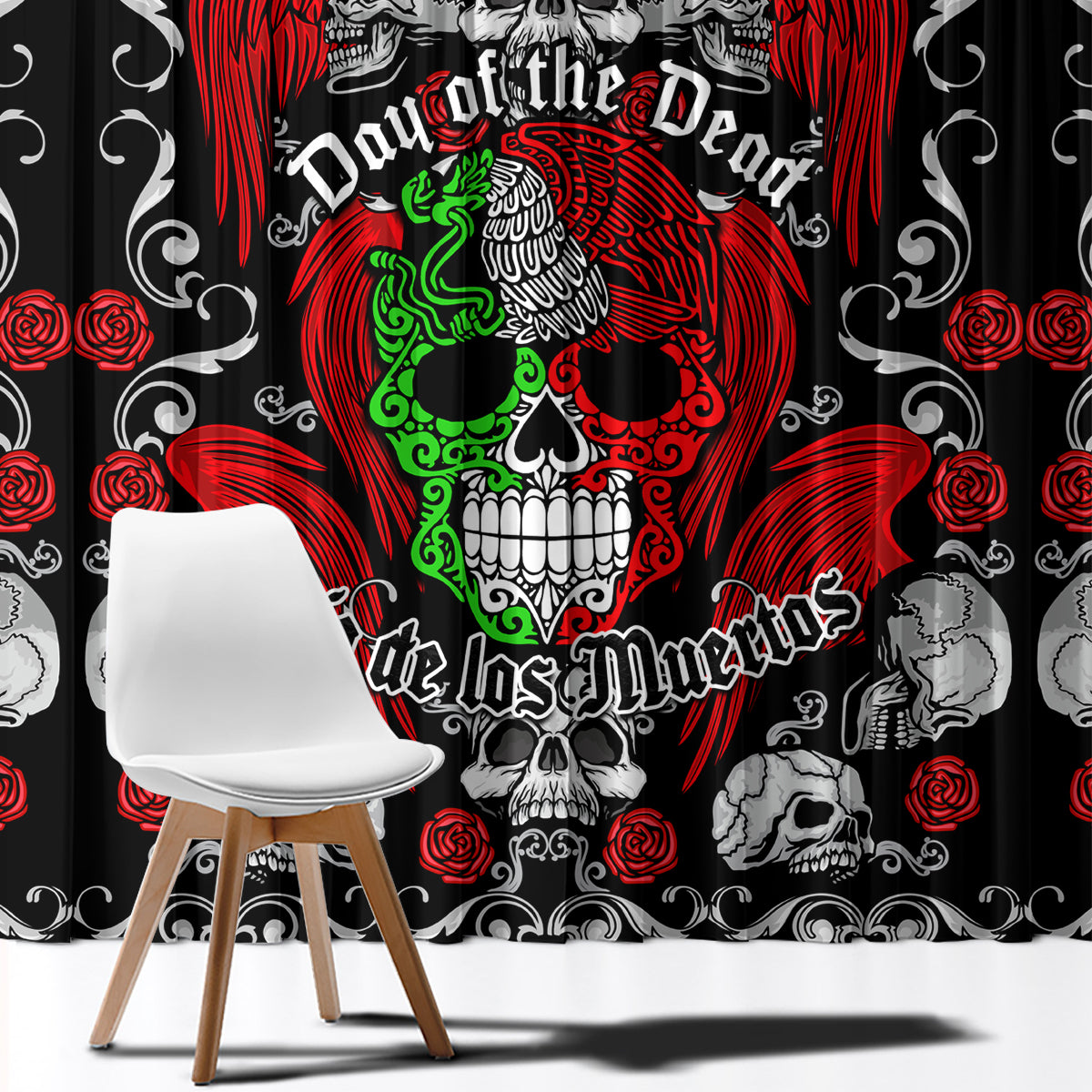 Mexico Day Of The Dead Window Curtain Mexican Sugar Skull Dia de los Muertos - Wonder Print Shop