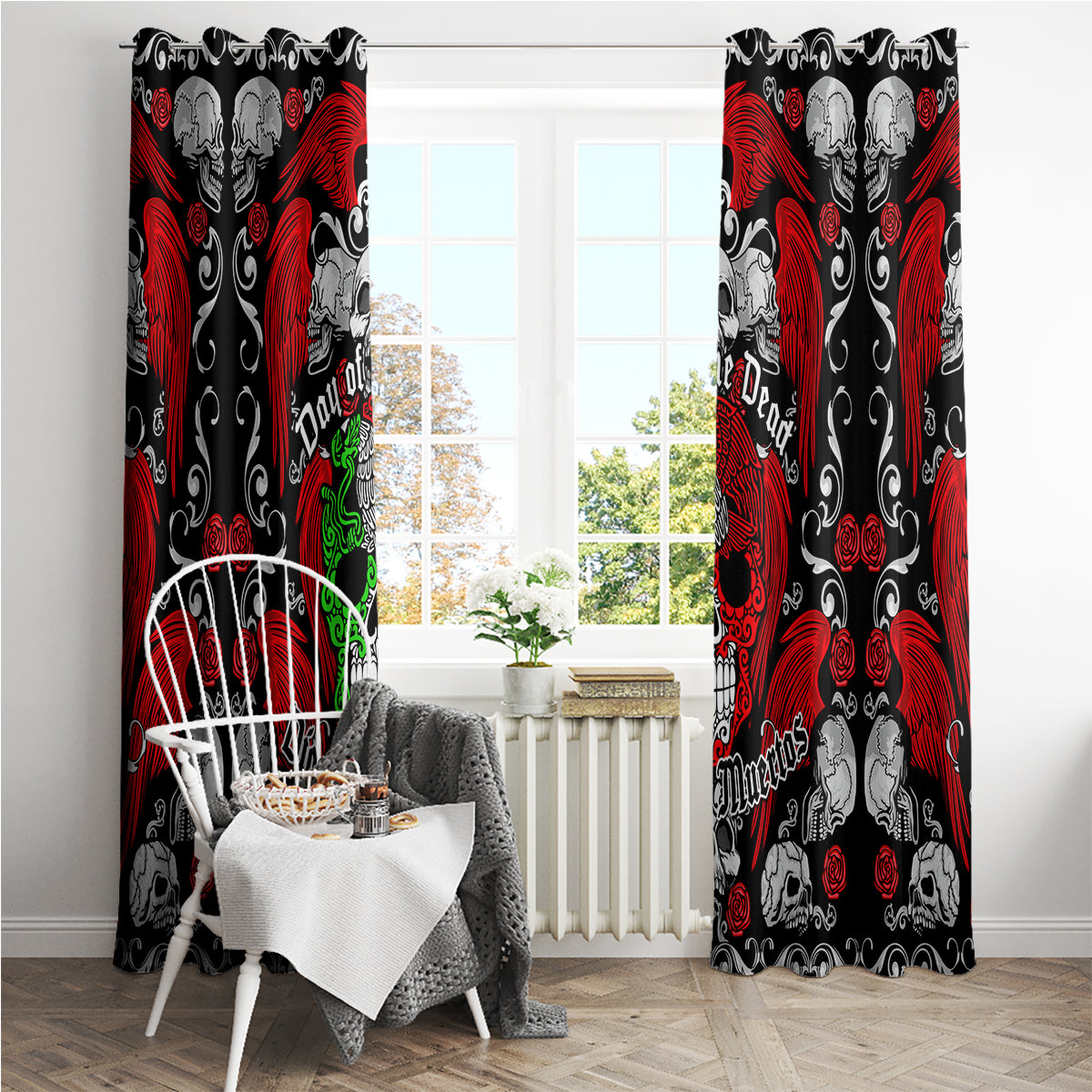 Mexico Day Of The Dead Window Curtain Mexican Sugar Skull Dia de los Muertos - Wonder Print Shop