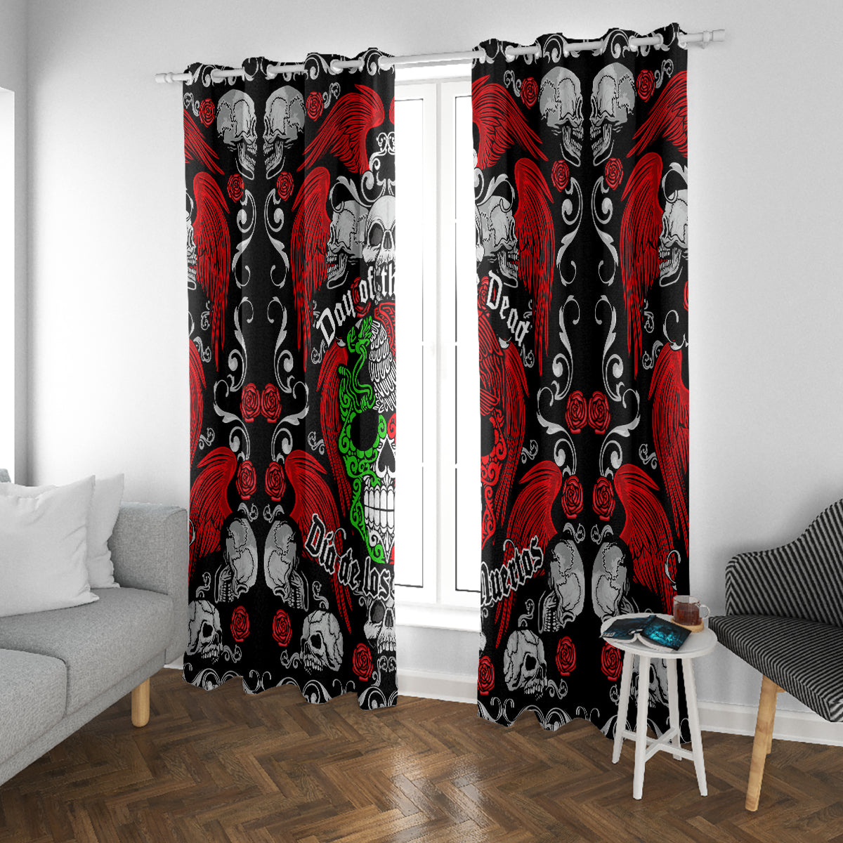 Mexico Day Of The Dead Window Curtain Mexican Sugar Skull Dia de los Muertos - Wonder Print Shop