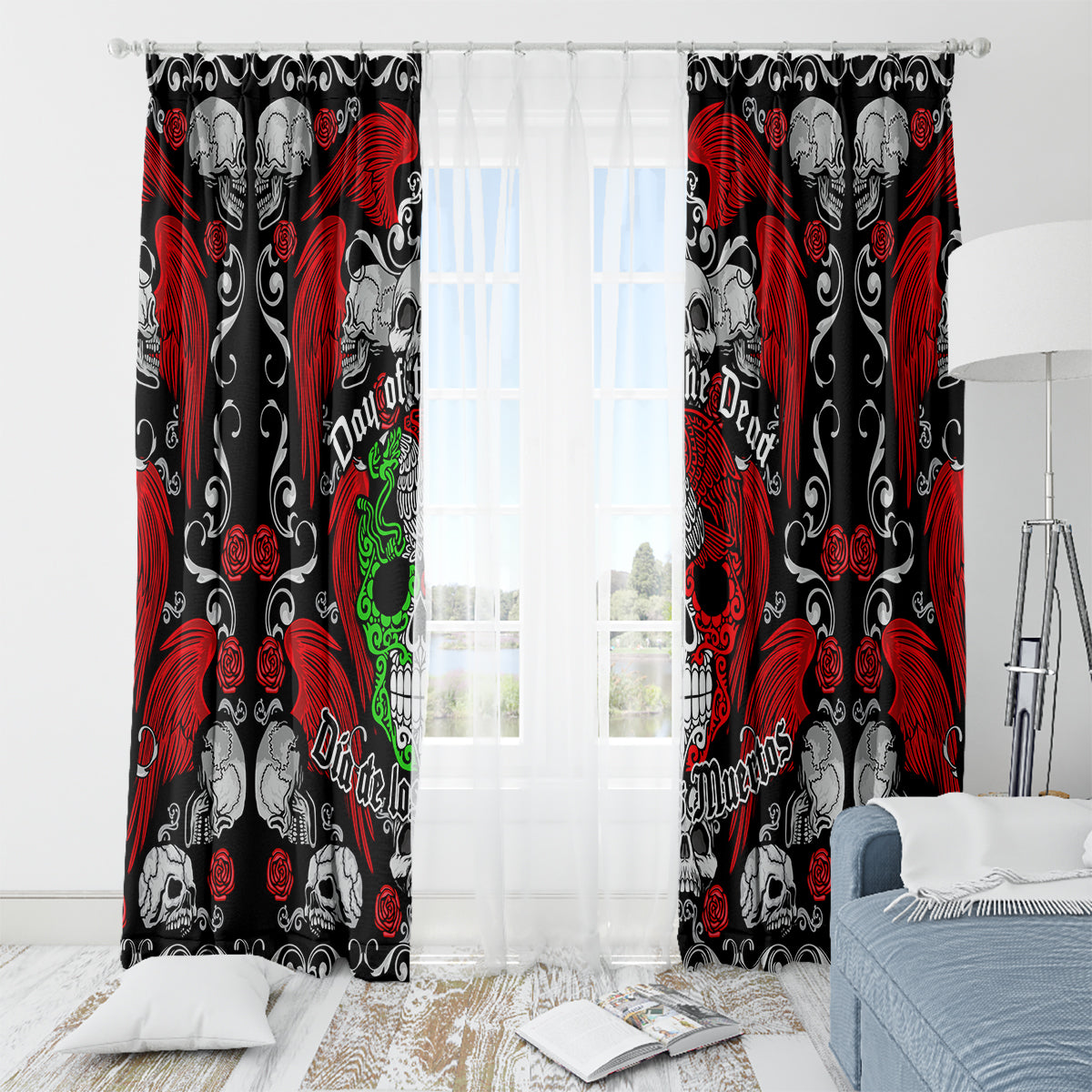 Mexico Day Of The Dead Window Curtain Mexican Sugar Skull Dia de los Muertos - Wonder Print Shop