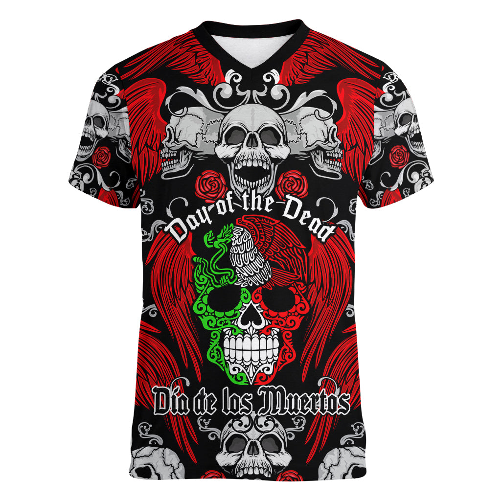 Mexico Day Of The Dead Women V Neck T Shirt Mexican Sugar Skull Dia de los Muertos - Wonder Print Shop