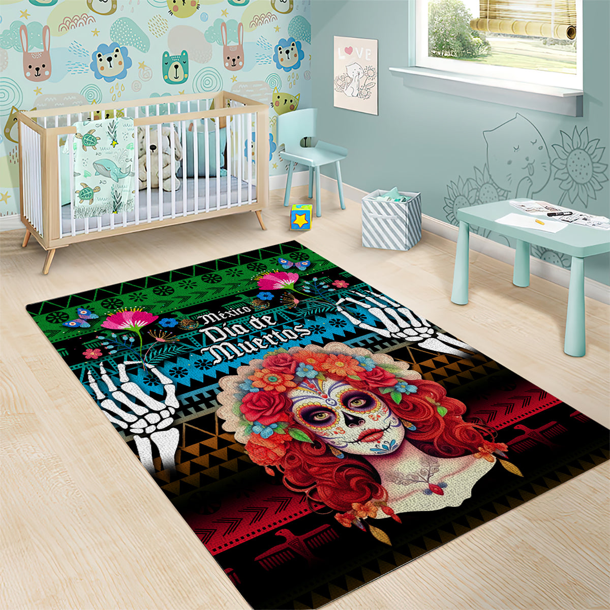 Mexico Day Of The Dead Area Rug Mexican La Catrina Dia de los Muertos - Wonder Print Shop