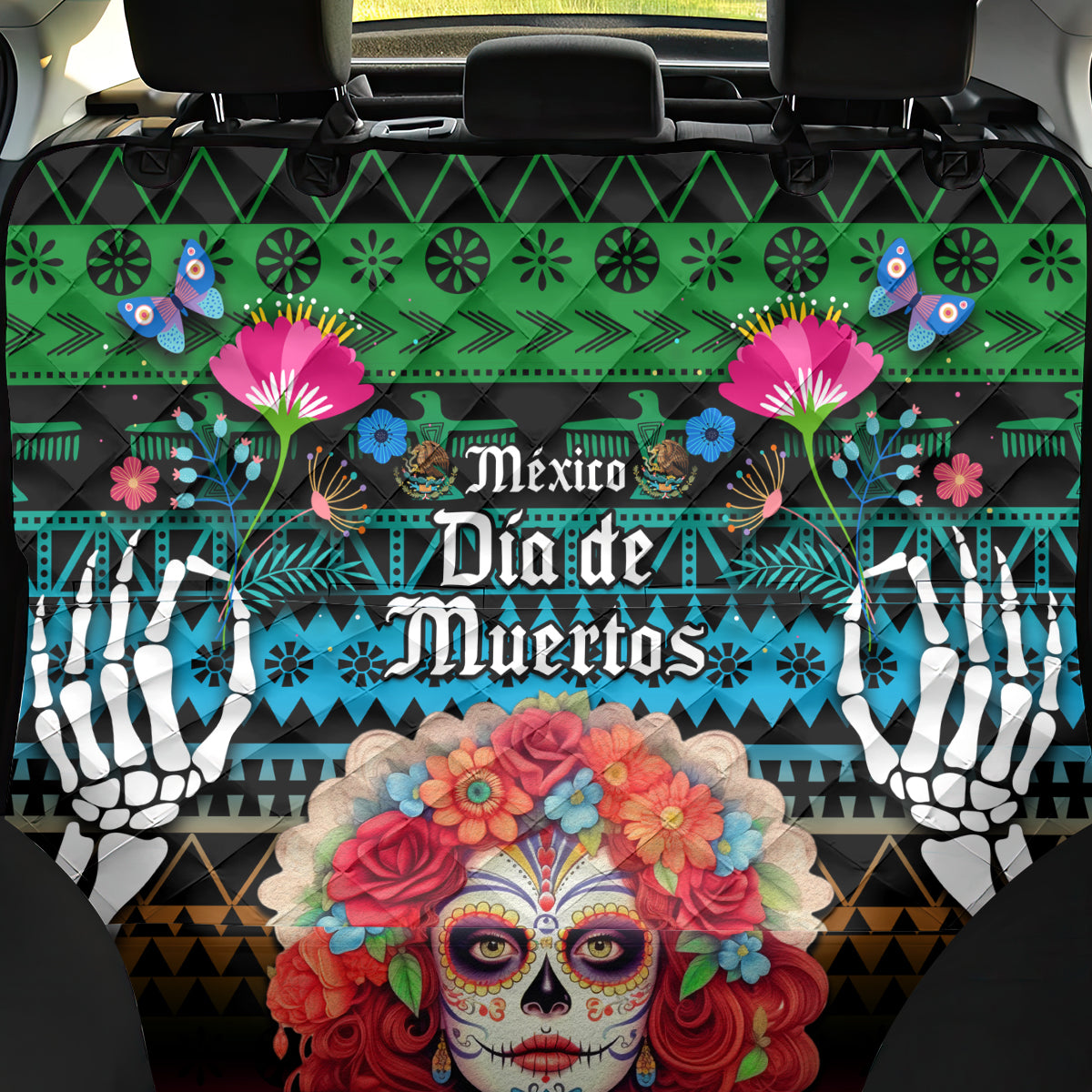 Mexico Day Of The Dead Back Car Seat Cover Mexican La Catrina Dia de los Muertos - Wonder Print Shop