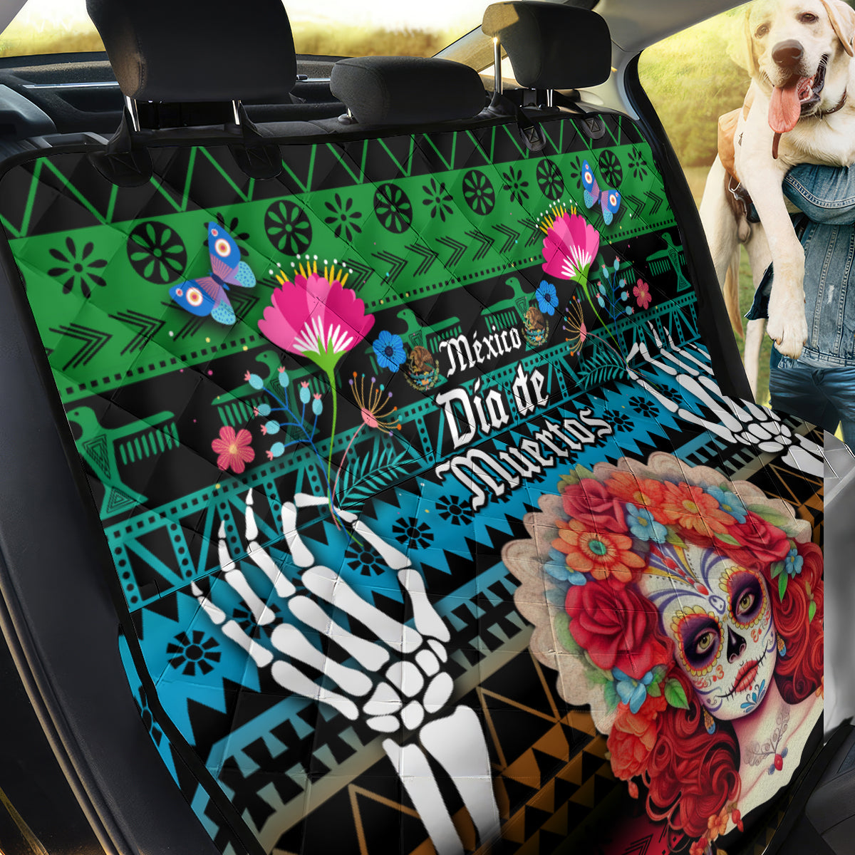 Mexico Day Of The Dead Back Car Seat Cover Mexican La Catrina Dia de los Muertos - Wonder Print Shop