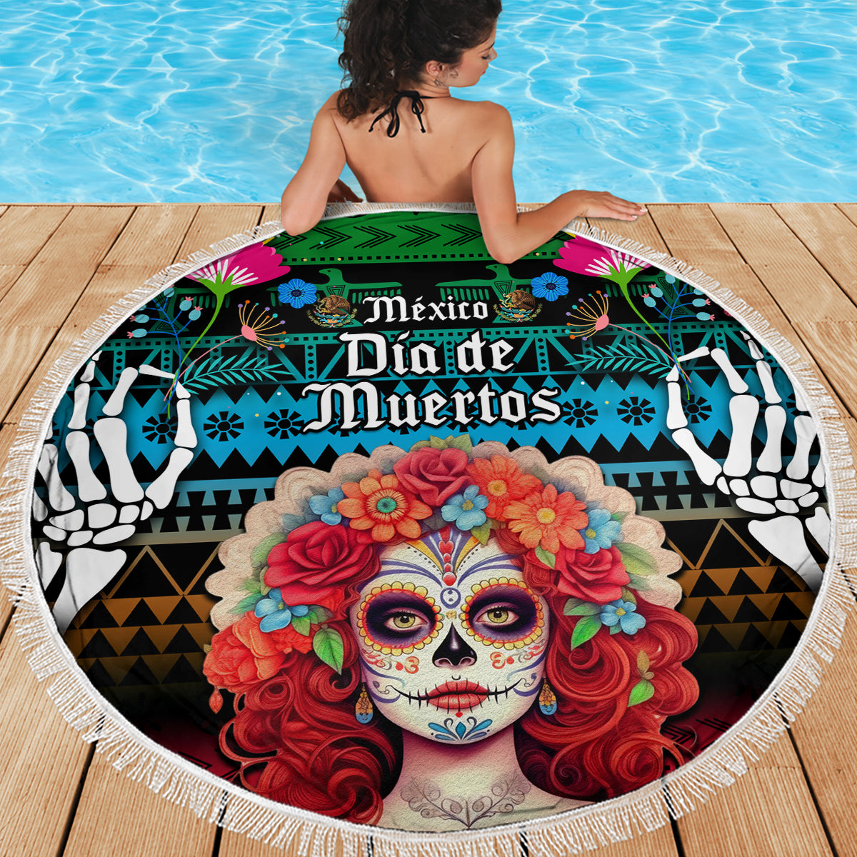 Mexico Day Of The Dead Beach Blanket Mexican La Catrina Dia de los Muertos - Wonder Print Shop
