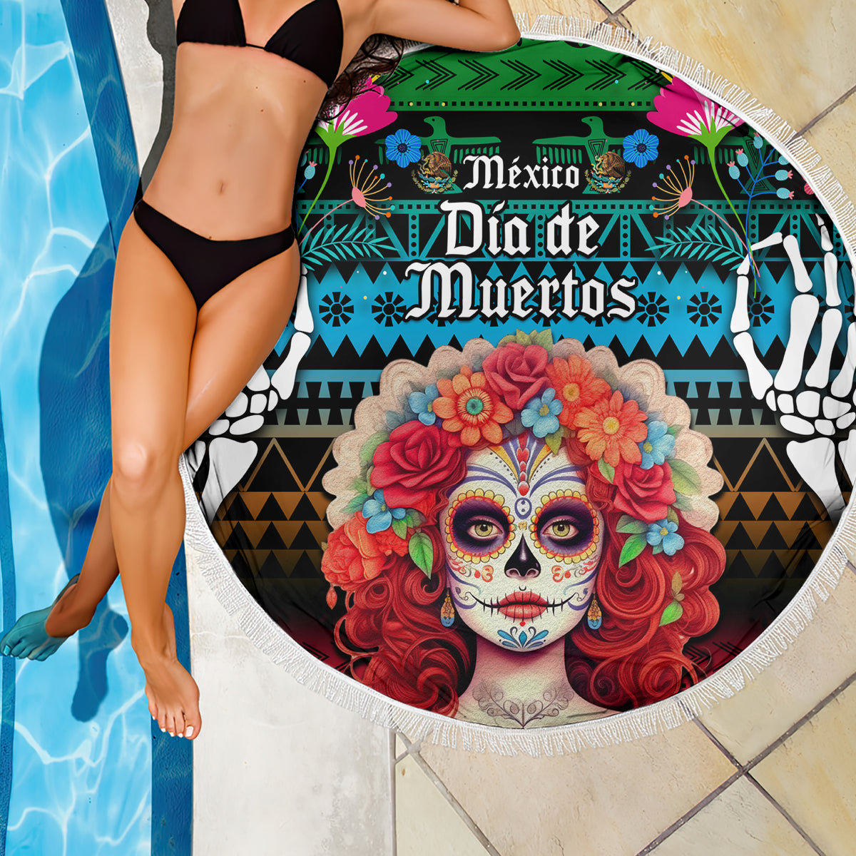 Mexico Day Of The Dead Beach Blanket Mexican La Catrina Dia de los Muertos - Wonder Print Shop