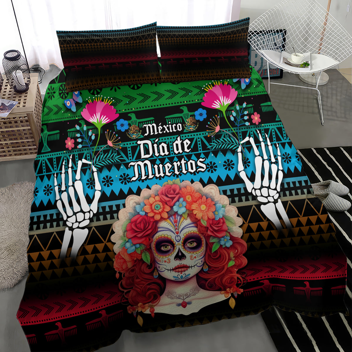 Mexico Day Of The Dead Bedding Set Mexican La Catrina Dia de los Muertos - Wonder Print Shop