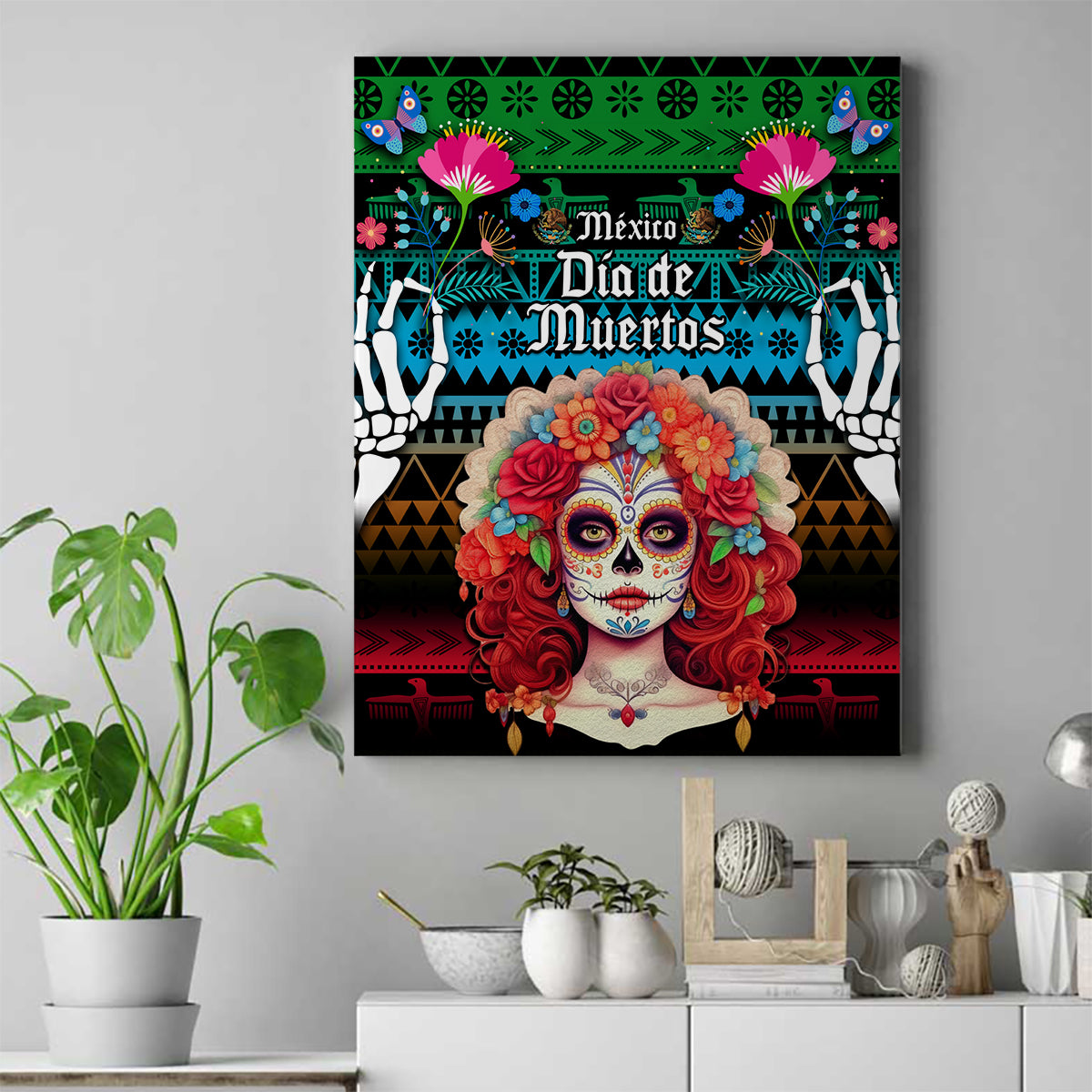 Mexico Day Of The Dead Canvas Wall Art Mexican La Catrina Dia de los Muertos - Wonder Print Shop