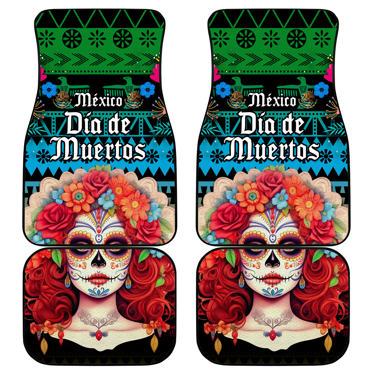 Mexico Day Of The Dead Car Mats Mexican La Catrina Dia de los Muertos - Wonder Print Shop