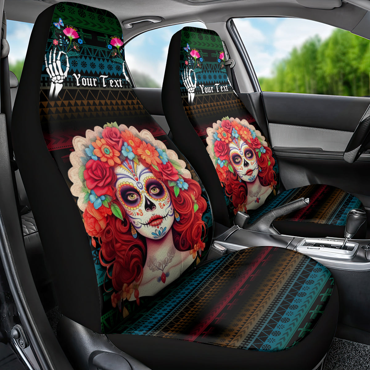 Personalised Mexico Day Of The Dead Car Seat Cover Mexican La Catrina Dia de los Muertos - Wonder Print Shop